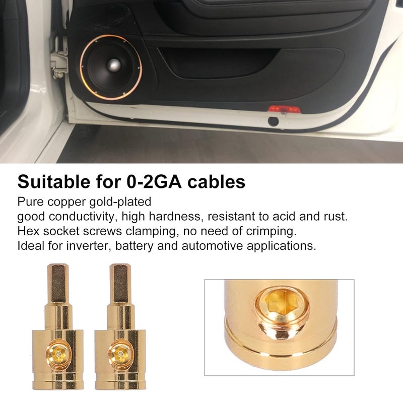 plplaaoo 0 Gauge Terminals,0 Gauge to 4 Gauge Reducer, 2PCS Pure Copper Gold-Plated Car Audio Connectors - 1/0 Gauge Input, 4 Gauge Solid Pin Output for Amp Battery Power Wire - Image 2